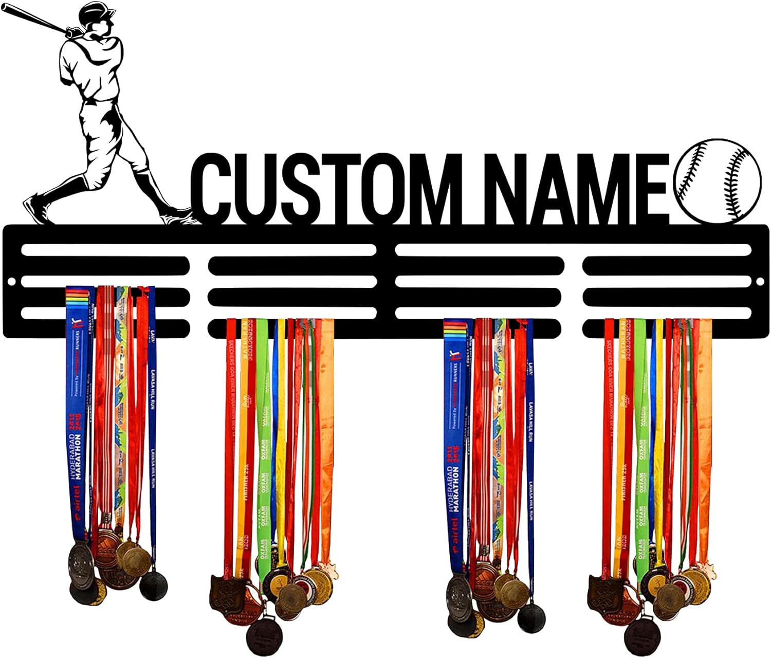 Custom Baseball Medal Hanger Display Holder Rack for Awards Ribbons - Personalized Player Name Sports Themed Race Ribbon Display Wall Rack Frame Shelf Bedroom Wall Decor - Gift for Teens Boys Girls Adults | GearViral