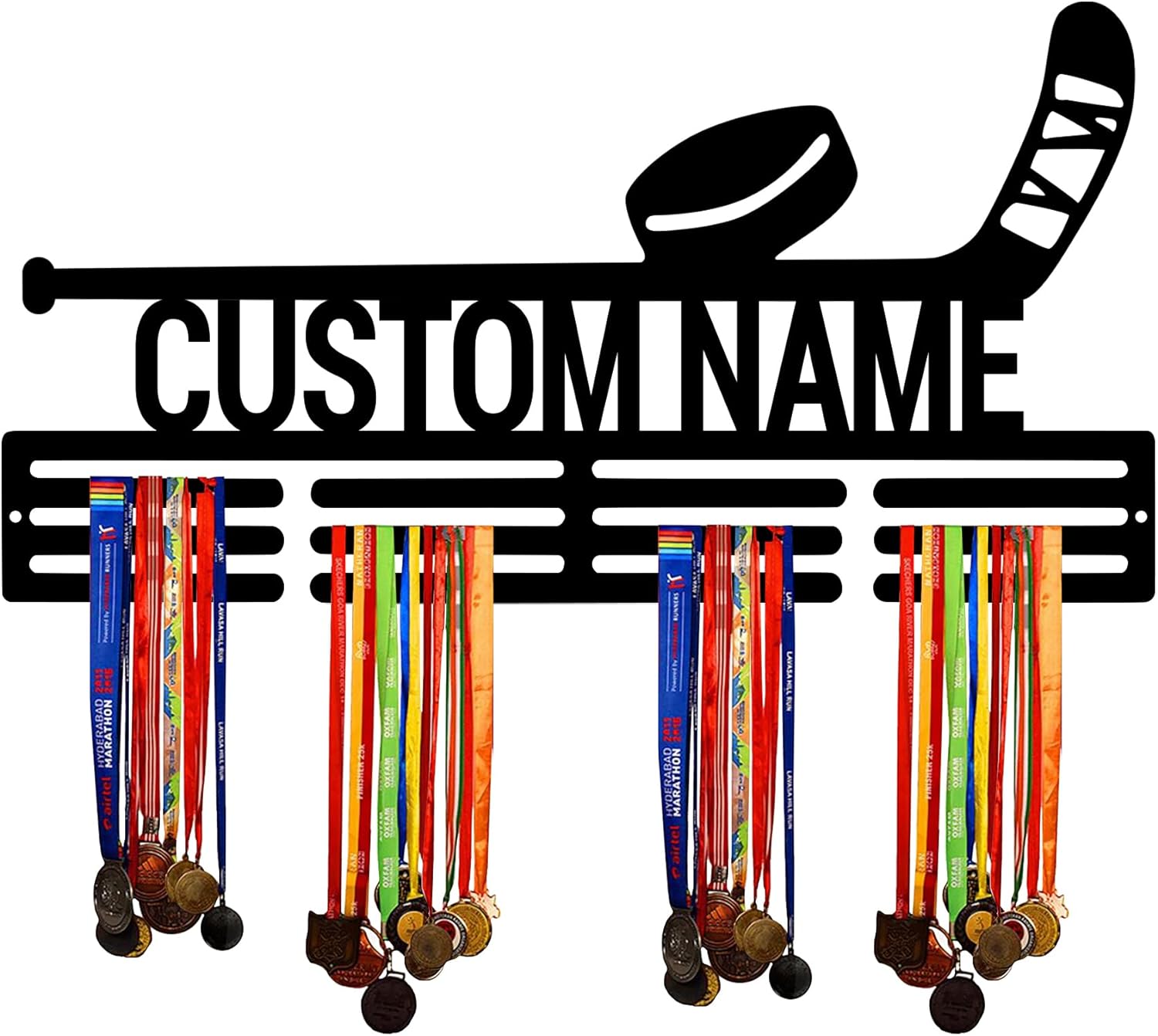 Custom Hockey Medal Hanger Display Holder Rack for Awards Ribbons - Personalized Player Name Sports Themed Race Ribbon Display Wall Rack Frame Shelf Bedroom Wall Decor - Gift for Teens Boys Girls Adults | GearViral Custom Hockey Medal Hanger Display Holder Rack for Awards Ribbons - Personalized Player Name Sports Themed Race Ribbon Display Wall Rack Frame Shelf Bedroom Wall Decor - Gift for Teens Boys Girls Adults | GearViral