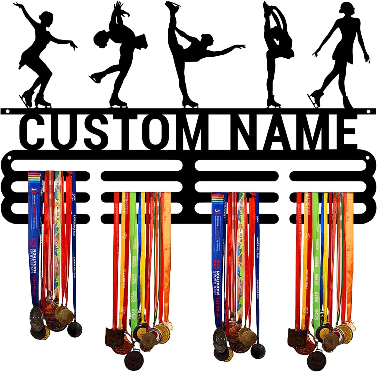 Custom Ice Skating Medal Hanger Display Holder Rack for Awards and Ribbons - Personalized Name Sports Medal Holder Display Rack Black Metal Shelf for Wall Decor Birthday Gift for Kids Boys Girls Adults | GearViral Custom Ice Skating Medal Hanger Display Holder Rack for Awards and Ribbons - Personalized Name Sports Medal Holder Display Rack Black Metal Shelf for Wall Decor Birthday Gift for Kids Boys Girls Adults | GearViral