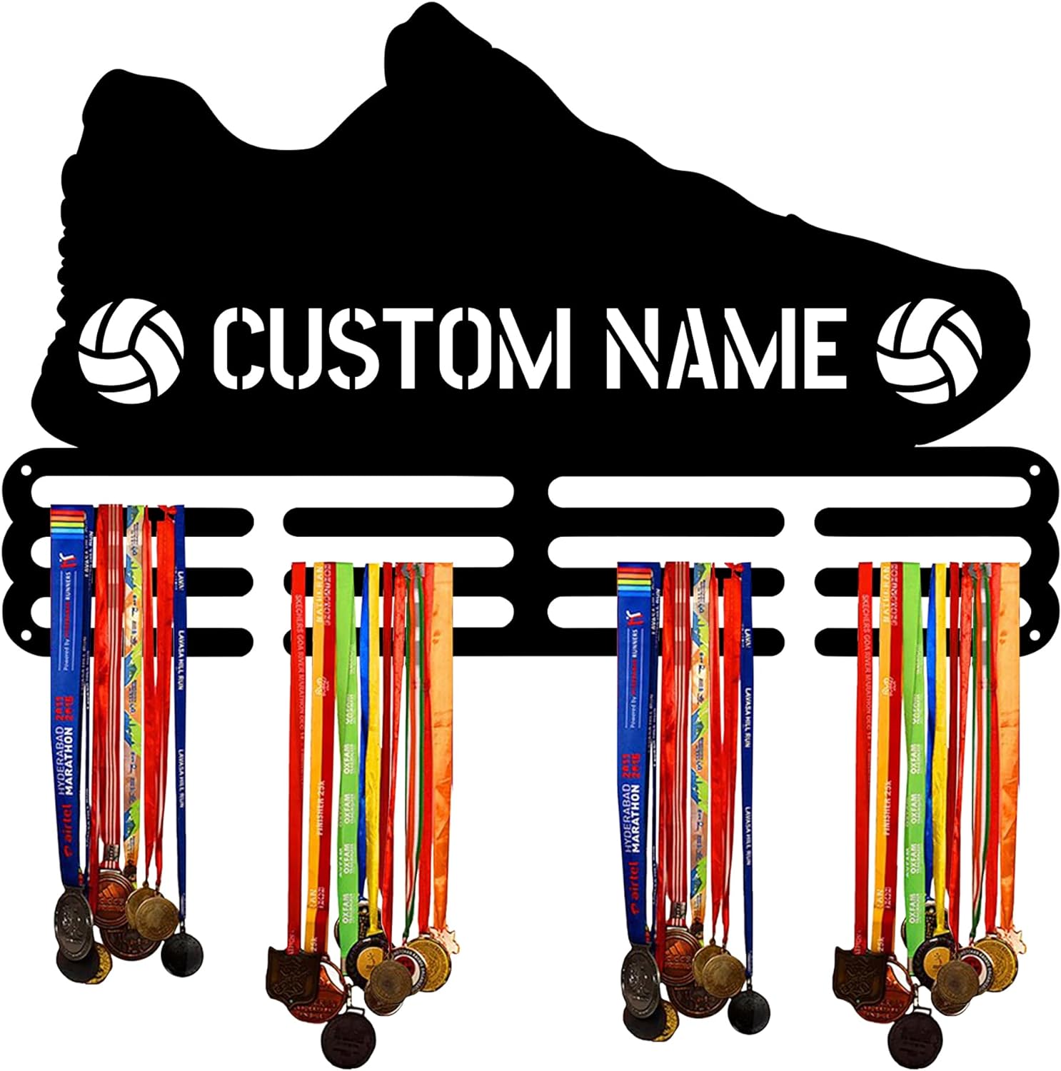 Custom Sports Medal Hanger Display Holder Rack for Awards and Ribbons - Personalized Name Sports Medal Holder Display Rack Black Metal Shelf for Wall Decor Birthday Gift for Kids Boys Girls Adults | GearViral