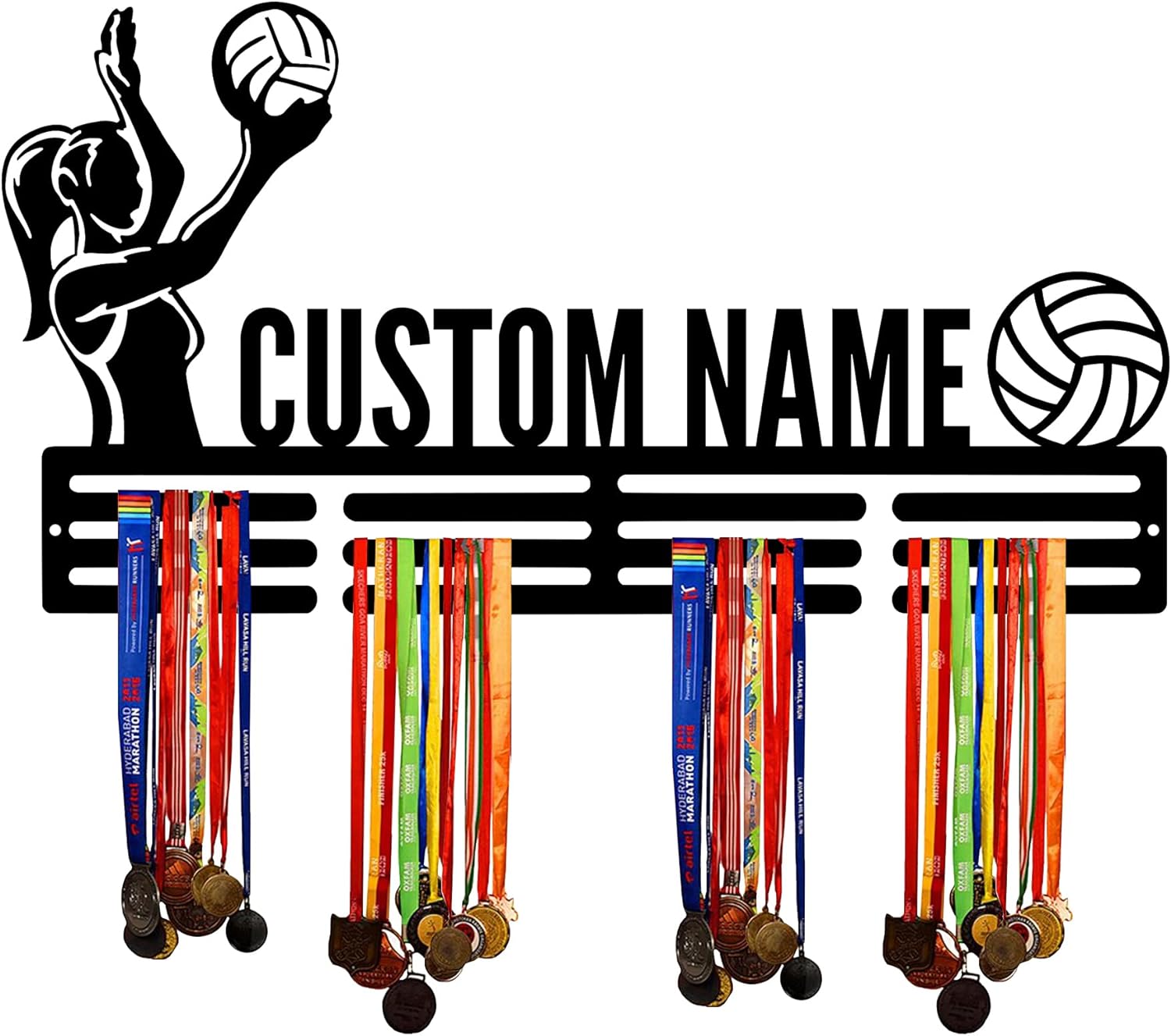 Custom Volleyball Medal Hanger Display Holder Rack for Awards Ribbons - Personalized Name Sports Themed Race Ribbon Display Wall Rack Frame Shelf Bedroom Wall Decor - Gift for Teens Boys Girls Adults | GearViral