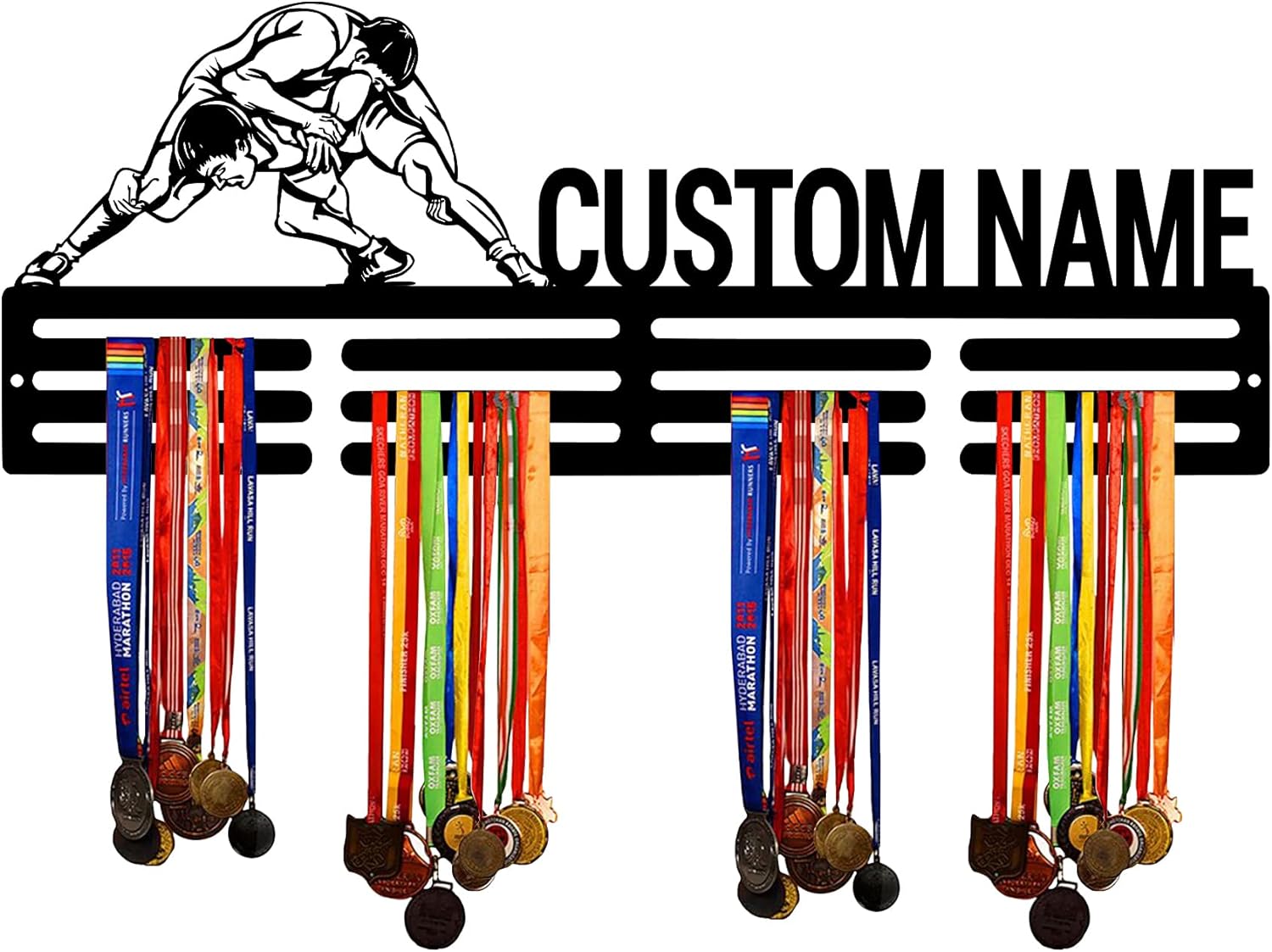Custom Wrestling Medal Hanger Display Holder Rack for Awards Ribbons - Personalized Player Name Sports Race Ribbon Display Wall Rack Frame Shelf Bedroom Wall Decor - Gift for Teens Boys Girls Adults | GearViral