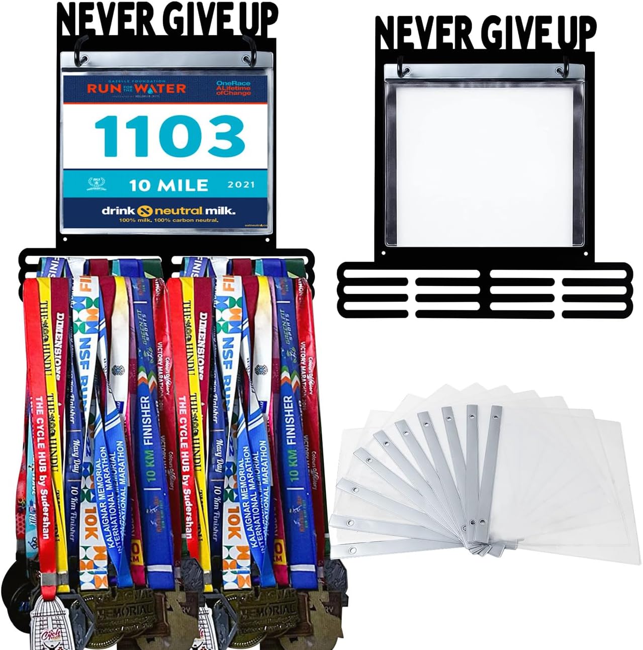 Medal Hanger Rack Holder Organizer Display Storage Ribbons Wall Mounted Medal Hanger Trophy Rack Frame Awards Never Give Up Ribbon Gymnastics Soccer Softball Runner Race Square Shape Hold Medals | GearViral