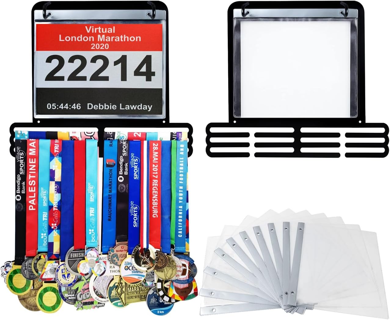 Medal Hanger Storage Ribbon Display Race Cheer Gymnastics Soccer Softball Gymnastics Runner Medal Wall Mounted Running Hanging Medal Rack Display Square Shape Medal Rack Holders with Bib Holder | GearViral