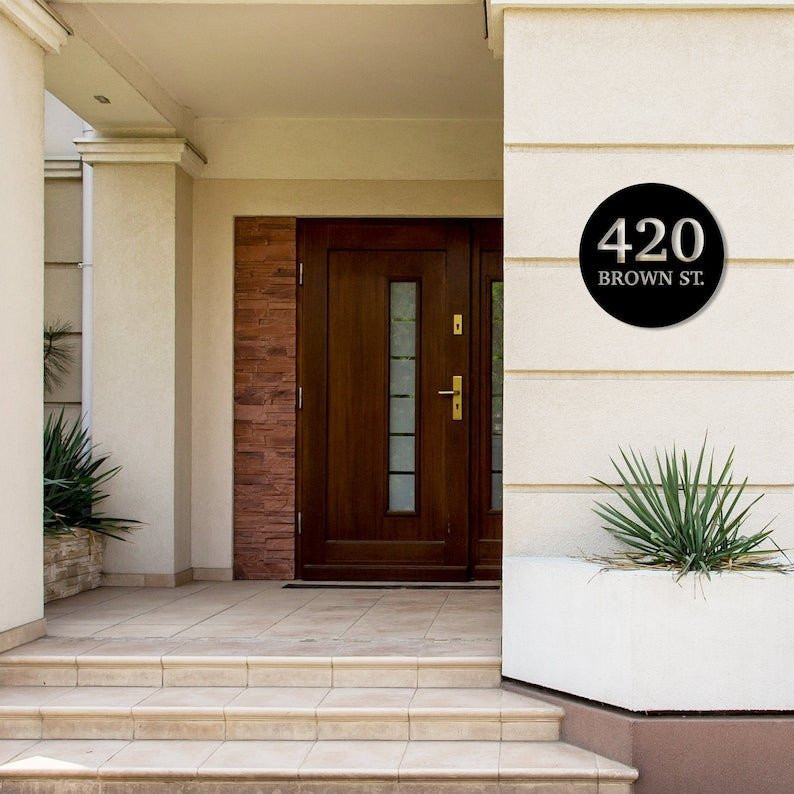 Personalized Round Address Plaque 13 Colors Customized House Number And Street Name Address Marker Metal Decorative Wall Accent Sign | GearViral